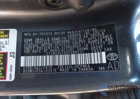 2013 Toyota Corolla Le from USA, damaged, VIN 2T1BU4EE6DC089531